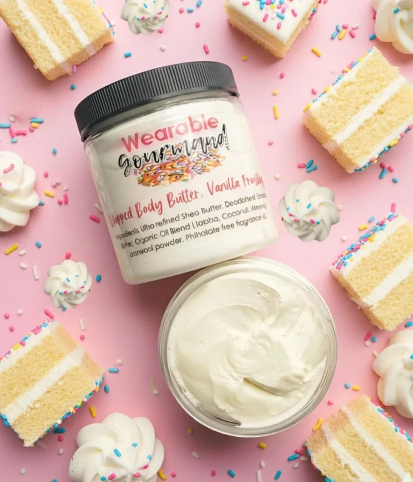 Vanilla Frosting Whipped Body Butter by Wearable Gourmand, 8 ounce jar