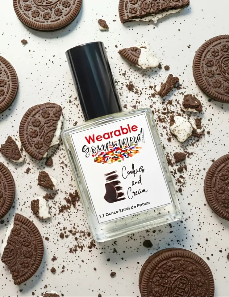 Cookies and Cream perfume bottle by Wearable Gourmand